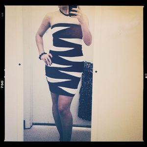 Sexy Strapless Black & White Bodycon Dress